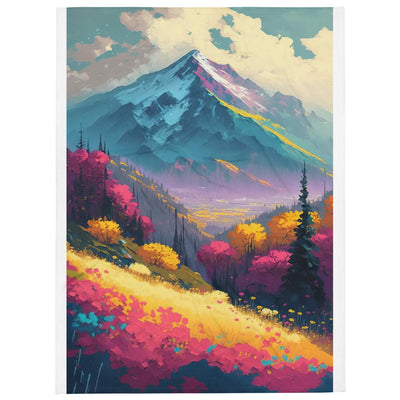 Berge, pinke und gelbe Bäume, sowie Blumen - Farbige Malerei - Überwurfdecke berge xxx 152.4 x 203.2 cm