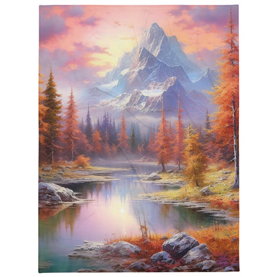 Landschaftsmalerei - Berge, Bäume, Bergsee und Herbstfarben - Überwurfdecke berge xxx 152.4 x 203.2 cm