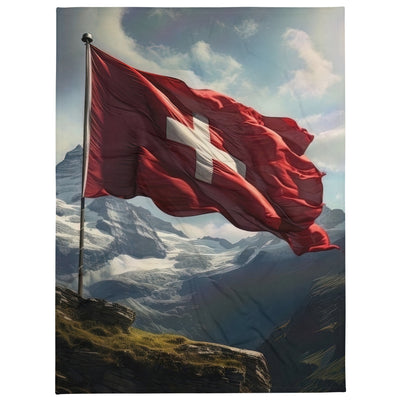 Schweizer Flagge und Berge im Hintergrund - Fotorealistische Malerei - Überwurfdecke berge xxx 152.4 x 203.2 cm