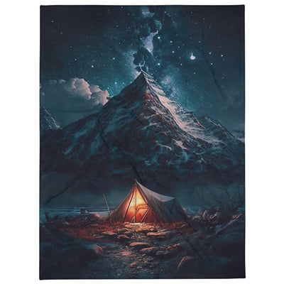 Zelt und Berg in der Nacht - Sterne am Himmel - Landschaftsmalerei - Überwurfdecke camping xxx 152.4 x 203.2 cm