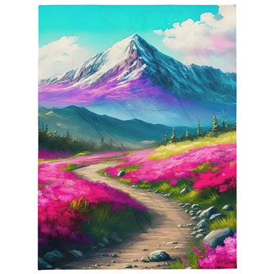 Berg, pinke Blumen und Wanderweg - Landschaftsmalerei - Überwurfdecke berge xxx 152.4 x 203.2 cm
