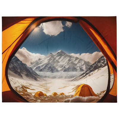 Foto aus dem Zelt - Berge und Zelte im Hintergrund - Tagesaufnahme - Überwurfdecke camping xxx 152.4 x 203.2 cm