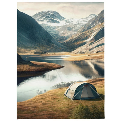 Zelt, Berge und Bergsee - Überwurfdecke camping xxx 152.4 x 203.2 cm
