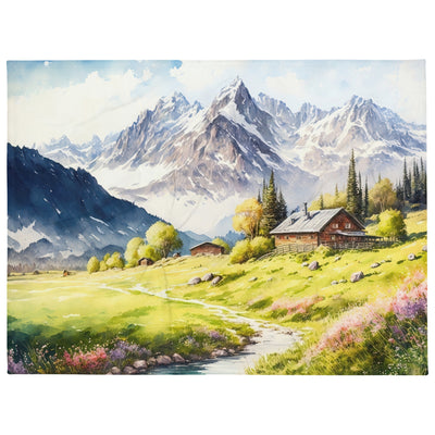 Epische Berge und Berghütte - Landschaftsmalerei - Überwurfdecke berge xxx 152.4 x 203.2 cm