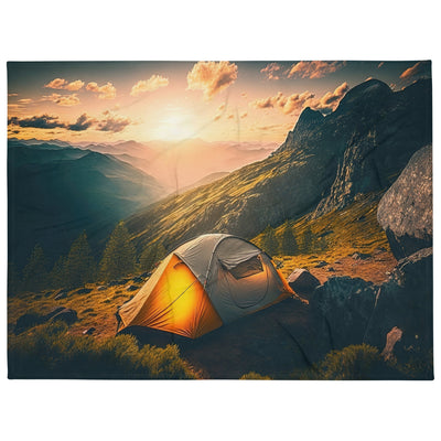 Zelt auf Berg im Sonnenaufgang - Landschafts - Überwurfdecke camping xxx 152.4 x 203.2 cm