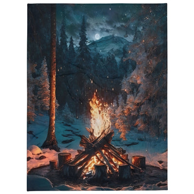 Lagerfeuer beim Camping - Wald mit Schneebedeckten Bäumen - Malerei - Überwurfdecke camping xxx 152.4 x 203.2 cm