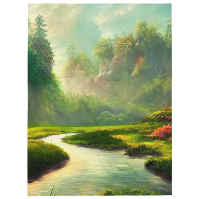 Bach im tropischen Wald - Landschaftsmalerei - Überwurfdecke camping xxx 152.4 x 203.2 cm