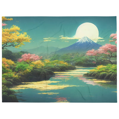 Berg, See und Wald mit pinken Bäumen - Landschaftsmalerei - Überwurfdecke berge xxx 152.4 x 203.2 cm