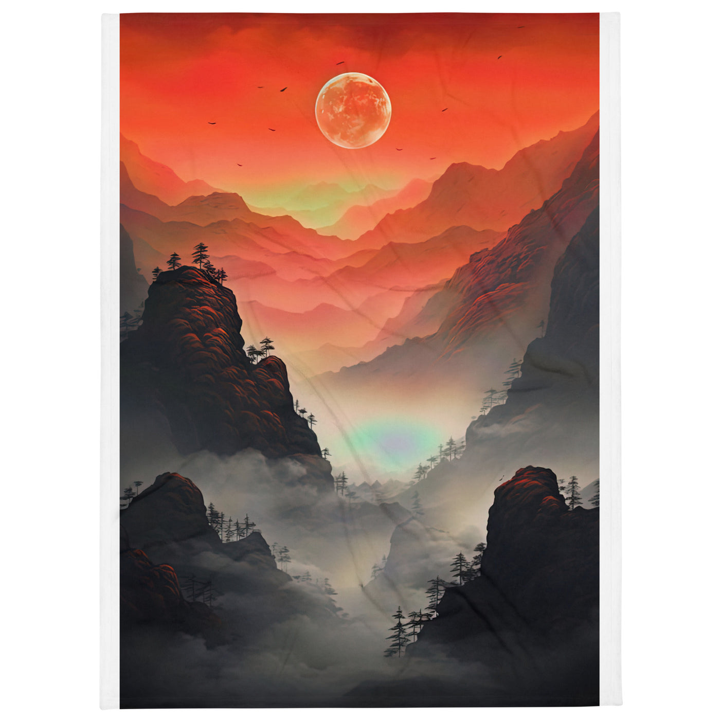 Gebirge, rote Farben und Nebel - Episches Kunstwerk - Überwurfdecke berge xxx 152.4 x 203.2 cm
