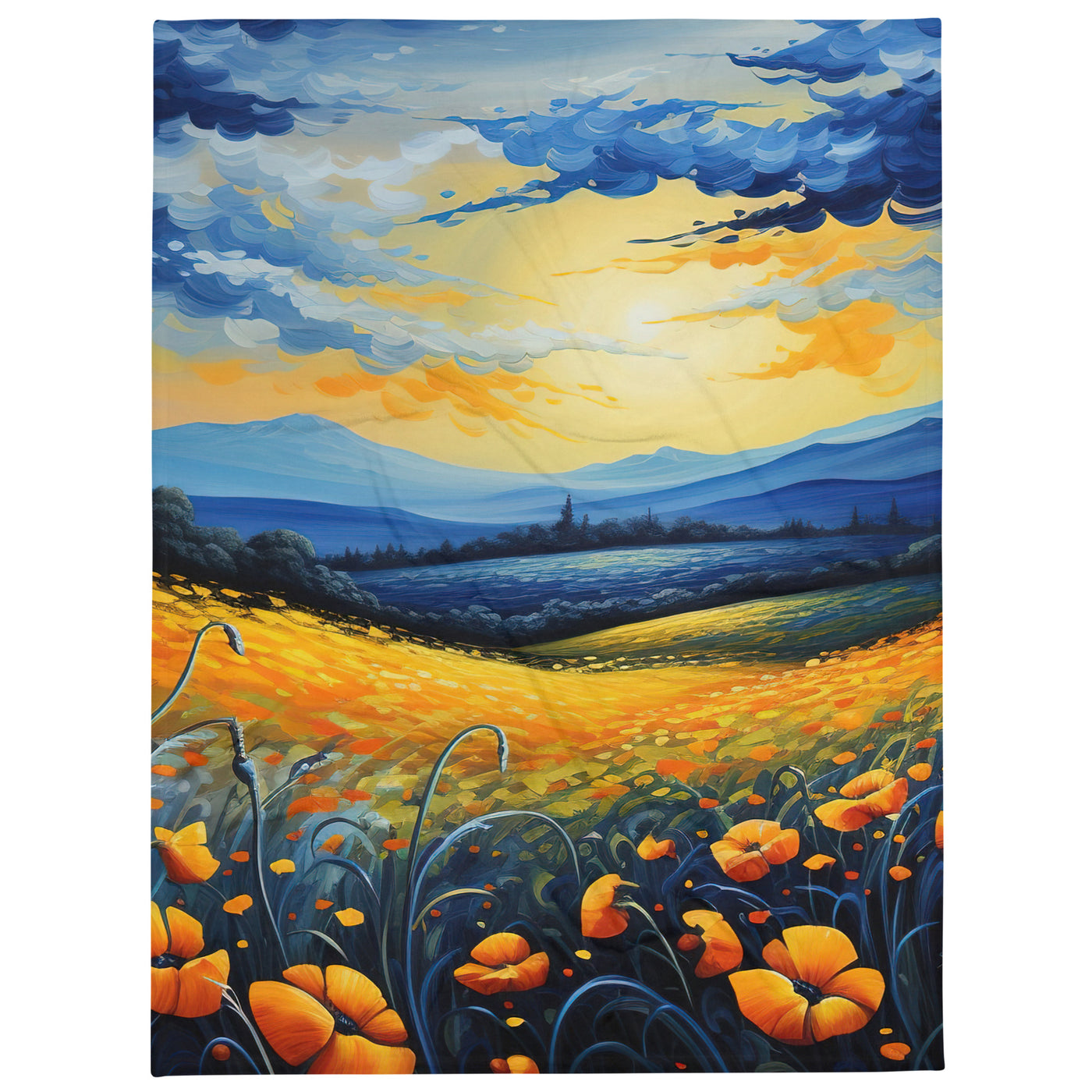 Berglandschaft mit schönen gelben Blumen - Landschaftsmalerei - Überwurfdecke berge xxx 152.4 x 203.2 cm