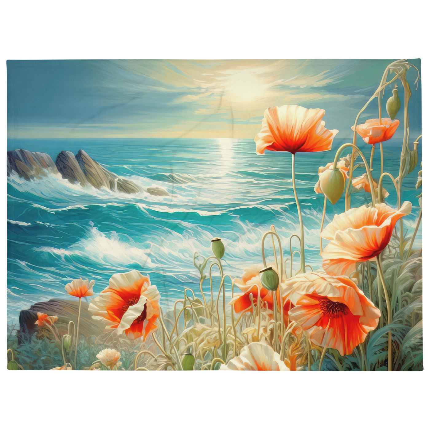 Blumen, Meer und Sonne - Malerei - Überwurfdecke camping xxx 152.4 x 203.2 cm