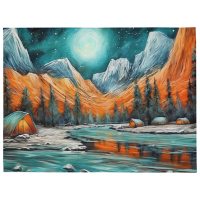 Berglandschaft und Zelte - Nachtstimmung - Landschaftsmalerei - Überwurfdecke camping xxx 60″×80″