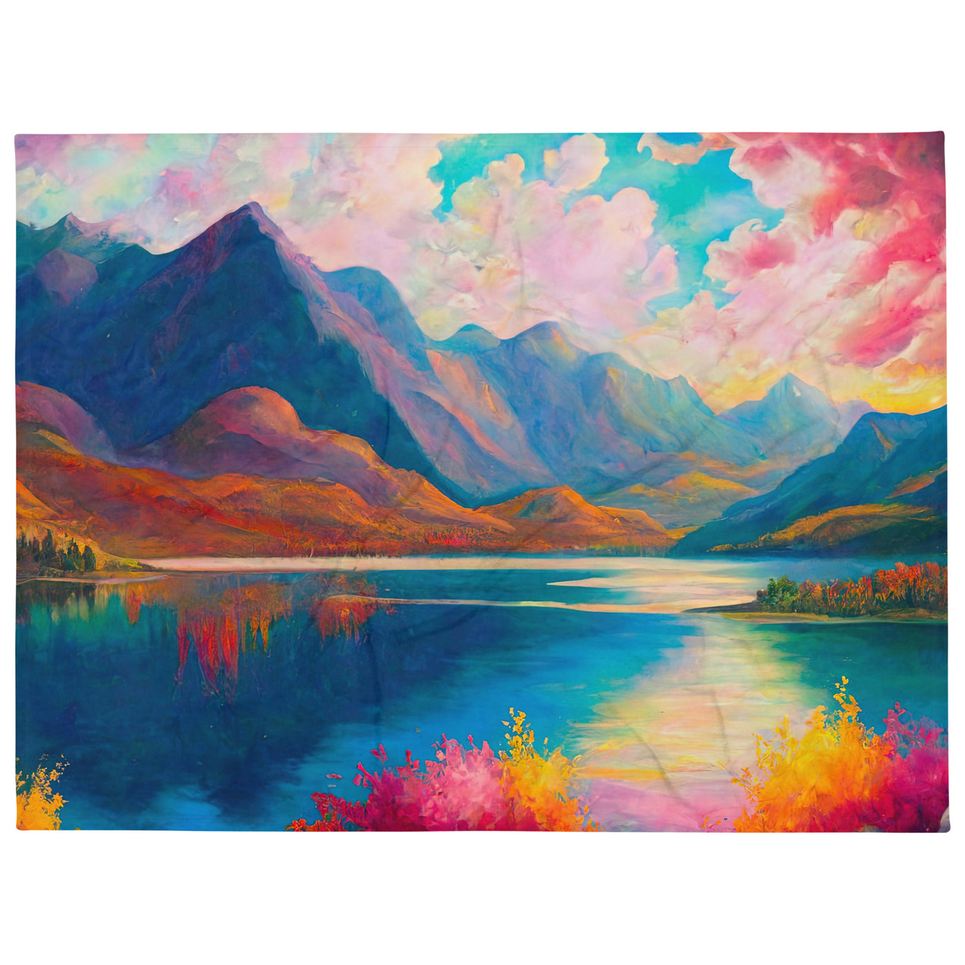 Berglandschaft und Bergsee - Farbige Ölmalerei - Überwurfdecke berge xxx 152.4 x 203.2 cm
