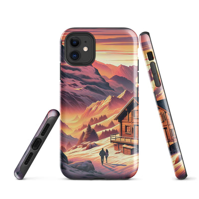 Berghütte im goldenen Sonnenuntergang: Digitale Alpenillustration - iPhone Schutzhülle (robust) berge xxx yyy zzz iPhone 11