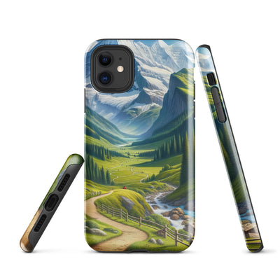 Wanderer in den Bergen und Wald: Digitale Malerei mit grünen kurvenreichen Pfaden - iPhone Schutzhülle (robust) wandern xxx yyy zzz iPhone 11