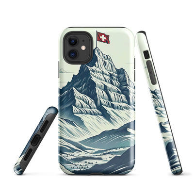Ausgedehnte Bergkette mit dominierendem Gipfel und wehender Schweizer Flagge - iPhone Schutzhülle (robust) berge xxx yyy zzz iPhone 11