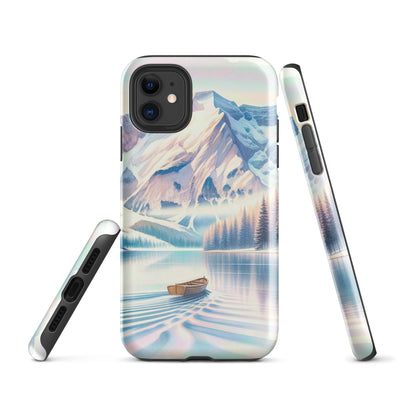 Aquarell eines klaren Alpenmorgens, Boot auf Bergsee in Pastelltönen - iPhone Schutzhülle (robust) berge xxx yyy zzz iPhone 11