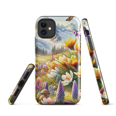 Aquarell einer ruhigen Almwiese, farbenfrohe Bergblumen in den Alpen - iPhone Schutzhülle (robust) berge xxx yyy zzz iPhone 11