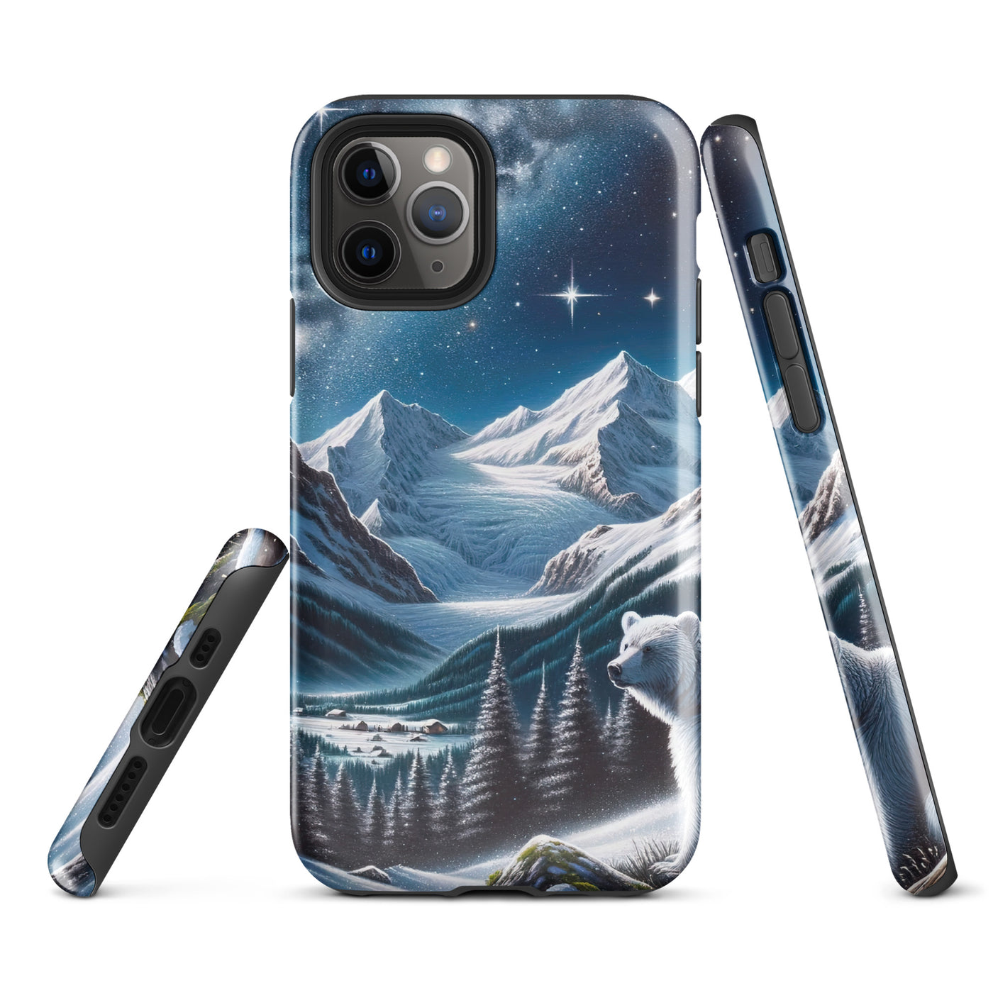 Sternennacht und Eisbär: Acrylgemälde mit Milchstraße, Alpen und schneebedeckte Gipfel - iPhone Schutzhülle (robust) camping xxx yyy zzz iPhone 11 Pro