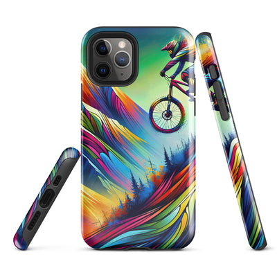 Mountainbiker in farbenfroher Alpenkulisse mit abstraktem Touch (M) - iPhone Schutzhülle (robust) xxx yyy zzz iPhone 11 Pro