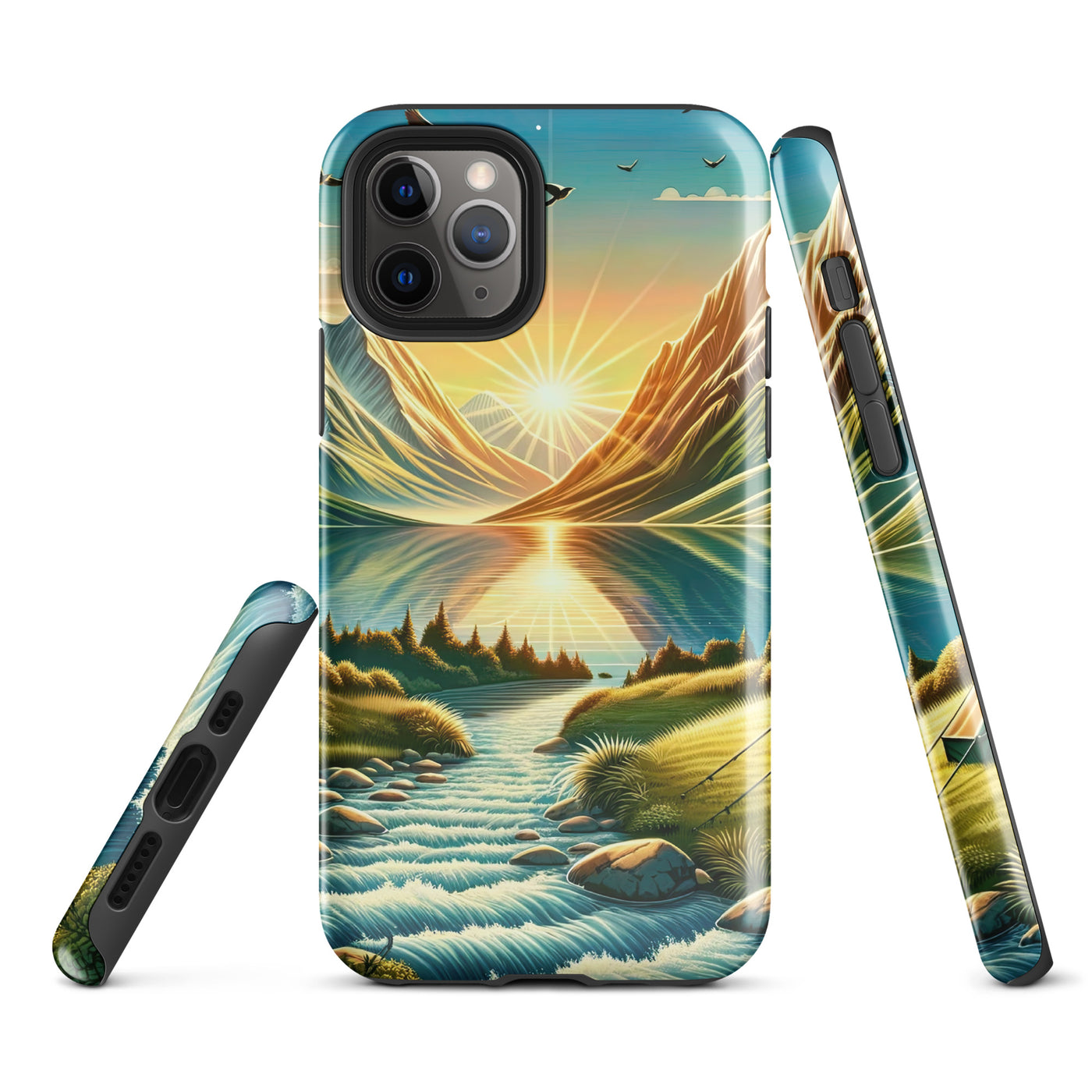 Zelt im Alpenmorgen mit goldenem Licht, Schneebergen und unberührten Seen - iPhone Schutzhülle (robust) berge xxx yyy zzz iPhone 11 Pro