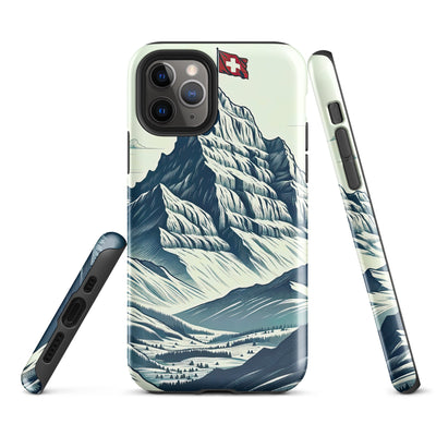 Ausgedehnte Bergkette mit dominierendem Gipfel und wehender Schweizer Flagge - iPhone Schutzhülle (robust) berge xxx yyy zzz iPhone 11 Pro