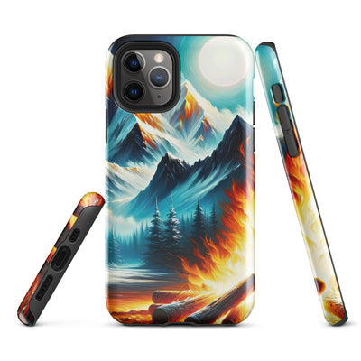 Ölgemälde von Feuer und Eis: Lagerfeuer und Alpen im Kontrast, warme Flammen - iPhone Schutzhülle (robust) camping xxx yyy zzz iPhone 11 Pro