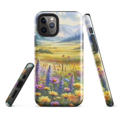 Aquarell einer Almwiese in Ruhe, Wildblumenteppich in Gelb, Lila, Rosa - iPhone Schutzhülle (robust) berge xxx yyy zzz iPhone 11 Pro