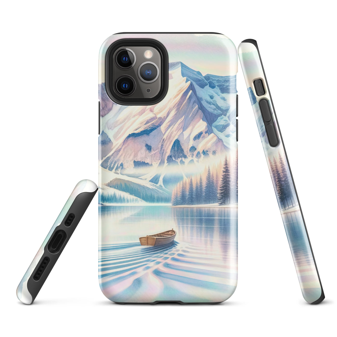Aquarell eines klaren Alpenmorgens, Boot auf Bergsee in Pastelltönen - iPhone Schutzhülle (robust) berge xxx yyy zzz iPhone 11 Pro