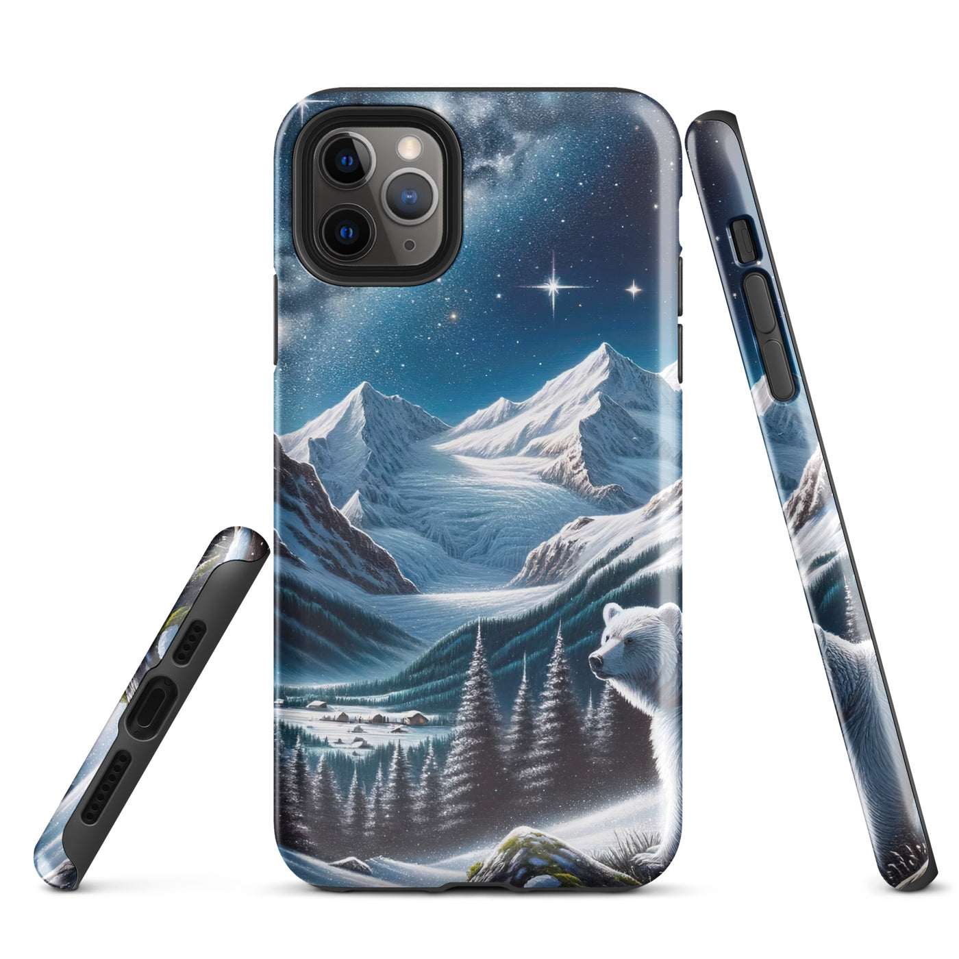 Sternennacht und Eisbär: Acrylgemälde mit Milchstraße, Alpen und schneebedeckte Gipfel - iPhone Schutzhülle (robust) camping xxx yyy zzz iPhone 11 Pro Max