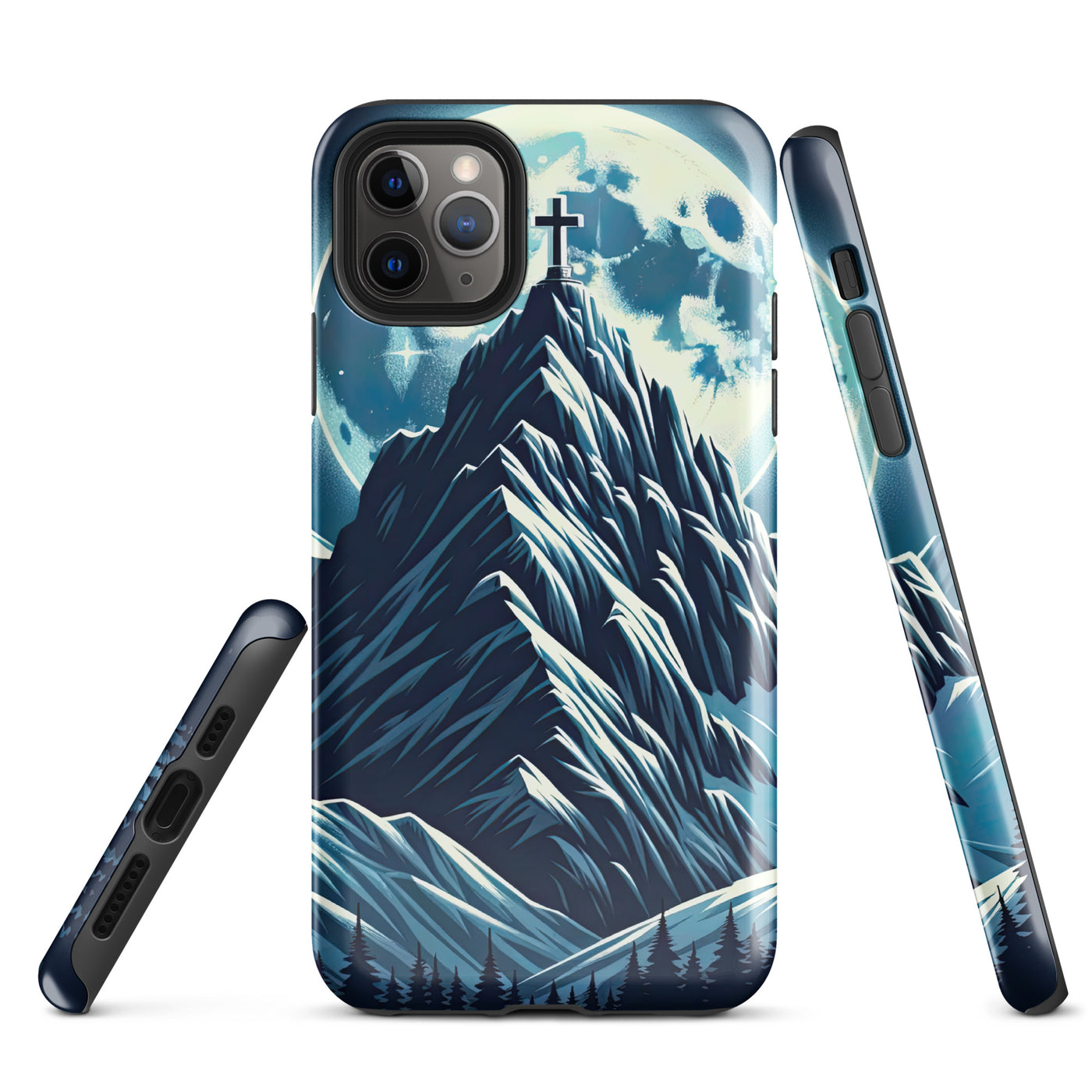 Mondnacht und Gipfelkreuz in den Alpen, glitzernde Schneegipfel - iPhone Schutzhülle (robust) berge xxx yyy zzz iPhone 11 Pro Max