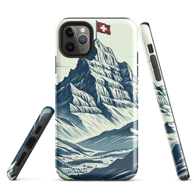Ausgedehnte Bergkette mit dominierendem Gipfel und wehender Schweizer Flagge - iPhone Schutzhülle (robust) berge xxx yyy zzz iPhone 11 Pro Max