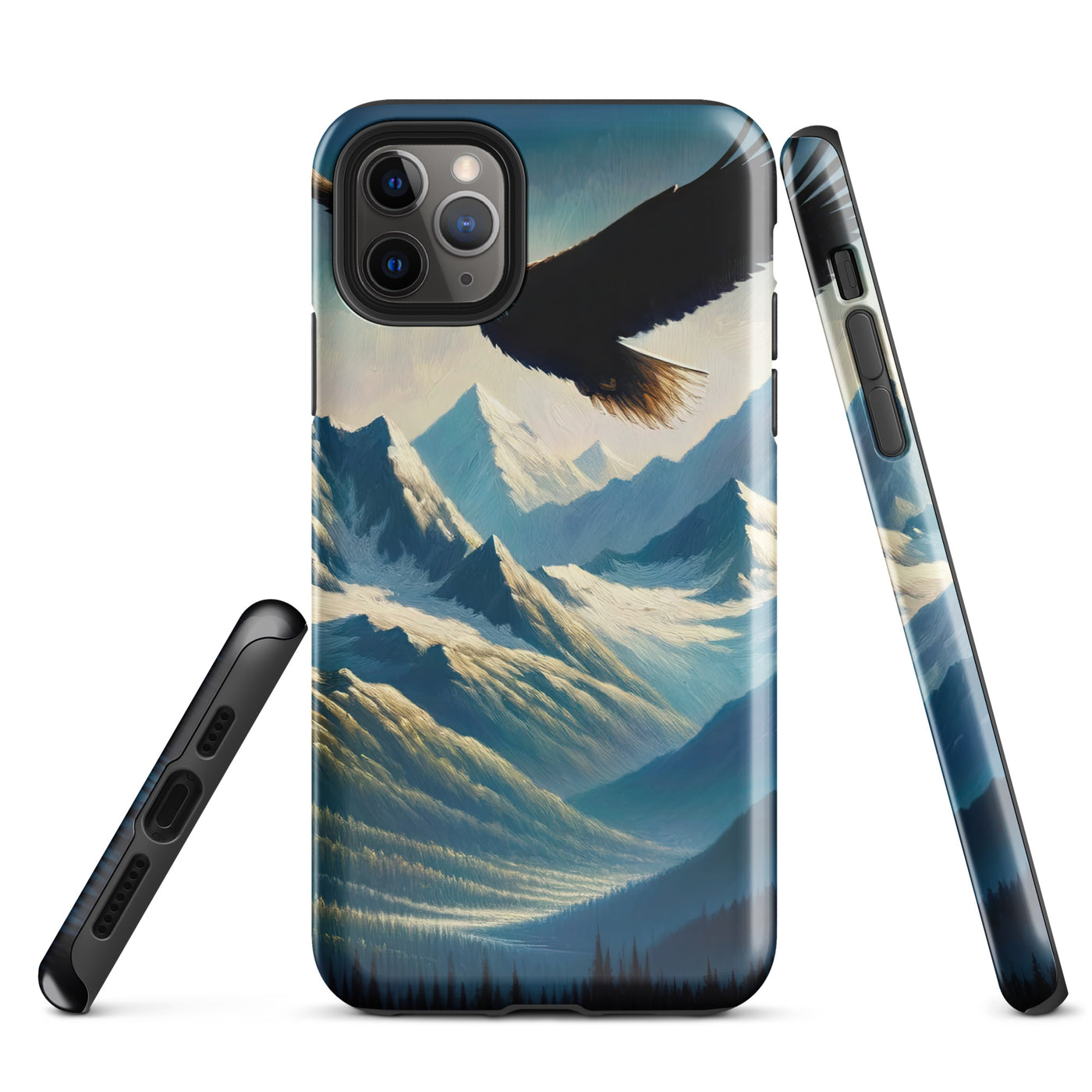 Ölgemälde eines Adlers vor schneebedeckten Bergsilhouetten - iPhone Schutzhülle (robust) berge xxx yyy zzz iPhone 11 Pro Max