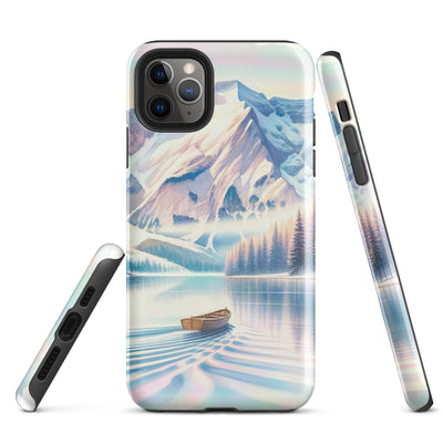 Aquarell eines klaren Alpenmorgens, Boot auf Bergsee in Pastelltönen - iPhone Schutzhülle (robust) berge xxx yyy zzz iPhone 11 Pro Max
