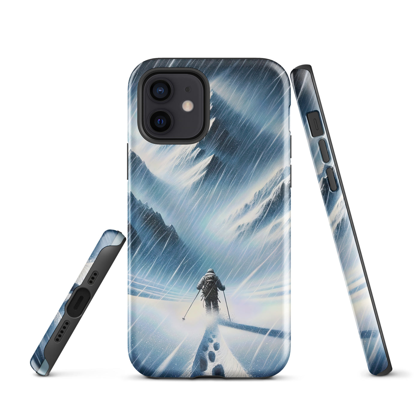 Wanderer und Bergsteiger im Schneesturm: Acrylgemälde der Alpen - iPhone Schutzhülle (robust) wandern xxx yyy zzz iPhone 12