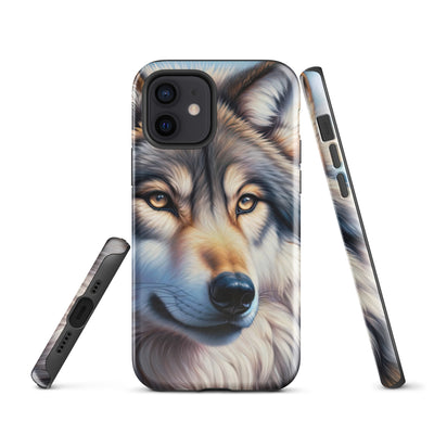 Ölgemäldeporträt eines majestätischen Wolfes mit intensiven Augen in der Berglandschaft (AN) - iPhone Schutzhülle (robust) xxx yyy zzz iPhone 12