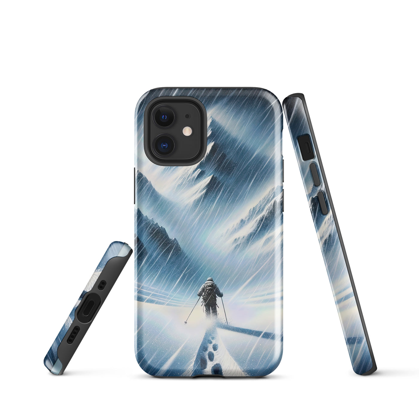 Wanderer und Bergsteiger im Schneesturm: Acrylgemälde der Alpen - iPhone Schutzhülle (robust) wandern xxx yyy zzz iPhone 12 mini