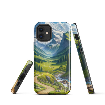Wanderer in den Bergen und Wald: Digitale Malerei mit grünen kurvenreichen Pfaden - iPhone Schutzhülle (robust) wandern xxx yyy zzz iPhone 12 mini