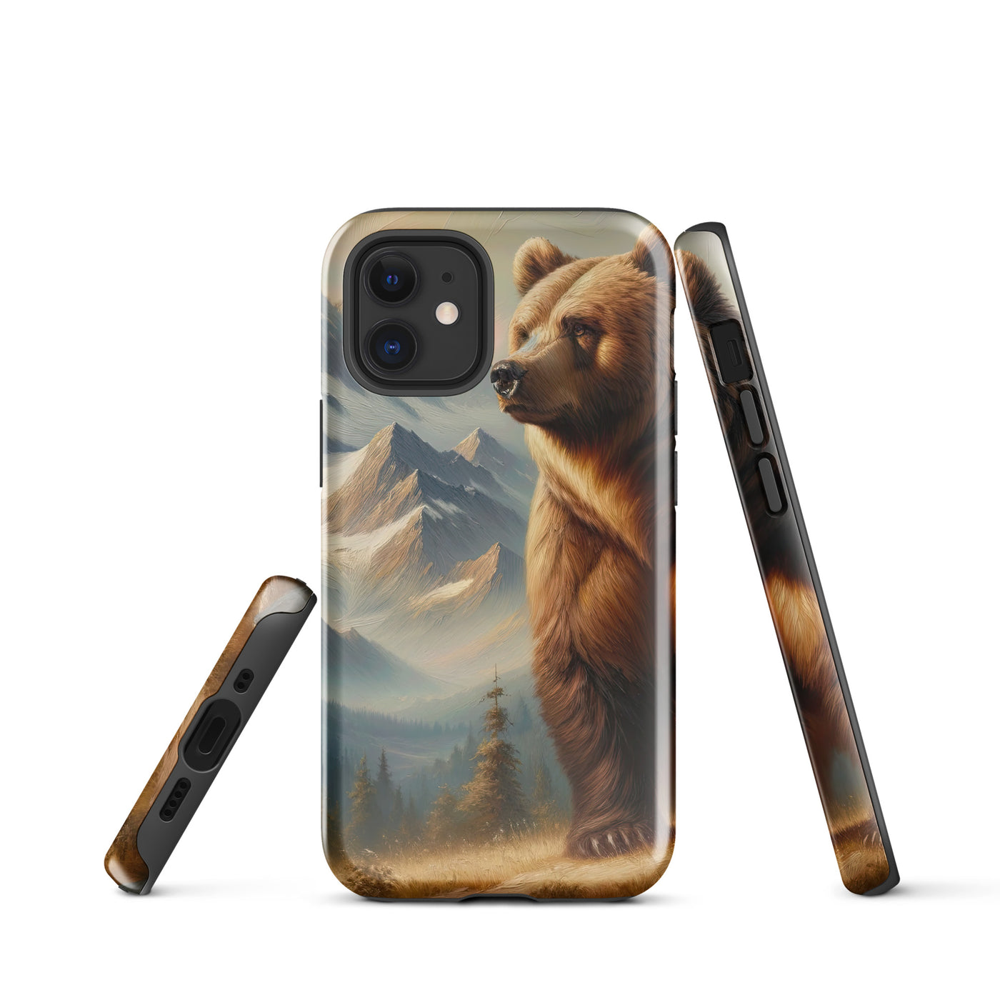 Ölgemälde eines königlichen Bären vor der majestätischen Alpenkulisse - iPhone Schutzhülle (robust) camping xxx yyy zzz iPhone 12 mini