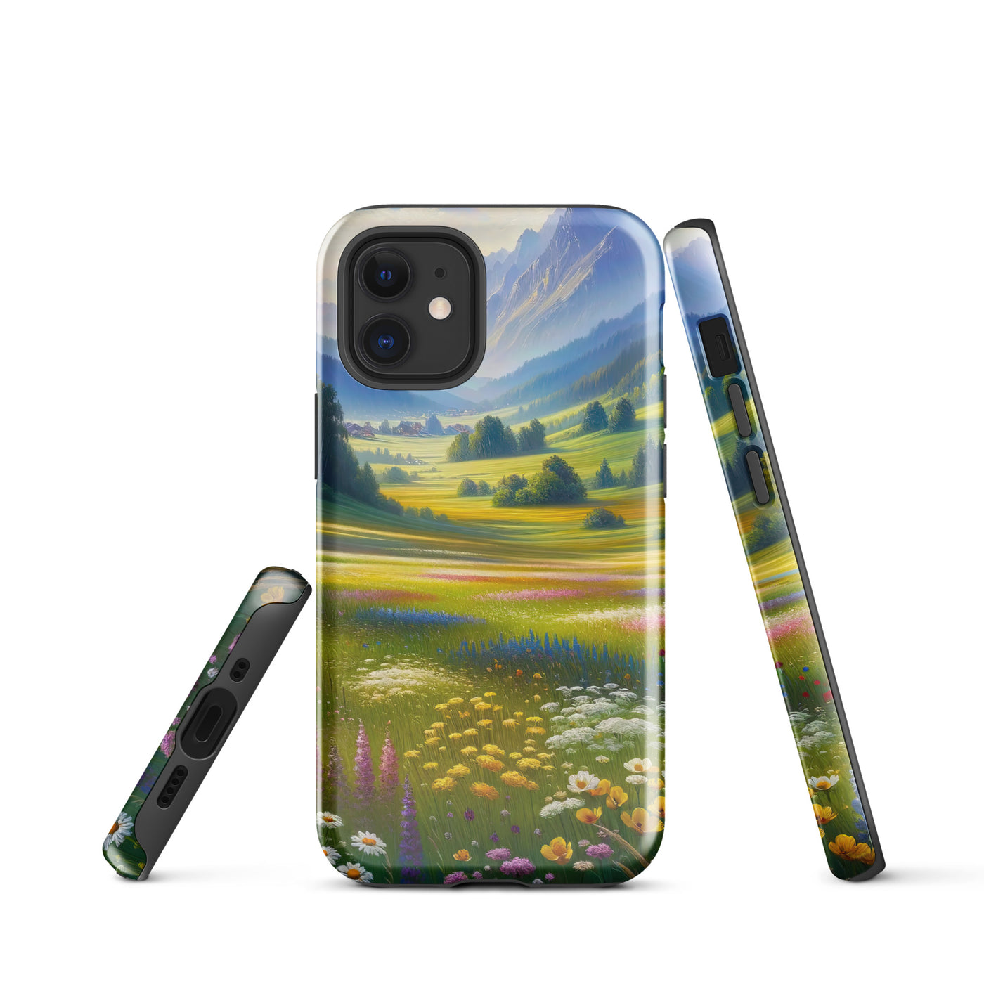 Ölgemälde einer Almwiese, Meer aus Wildblumen in Gelb- und Lilatönen - iPhone Schutzhülle (robust) berge xxx yyy zzz iPhone 12 mini