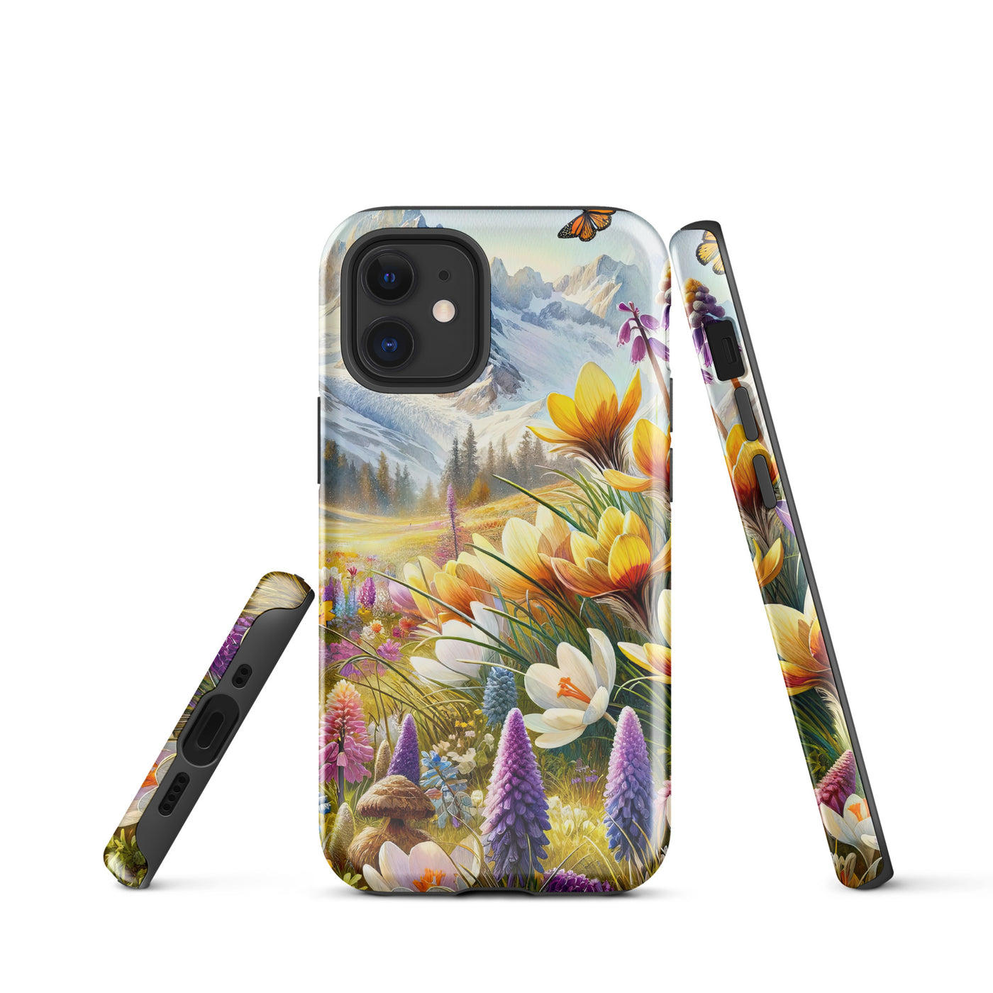 Aquarell einer ruhigen Almwiese, farbenfrohe Bergblumen in den Alpen - iPhone Schutzhülle (robust) berge xxx yyy zzz iPhone 12 mini