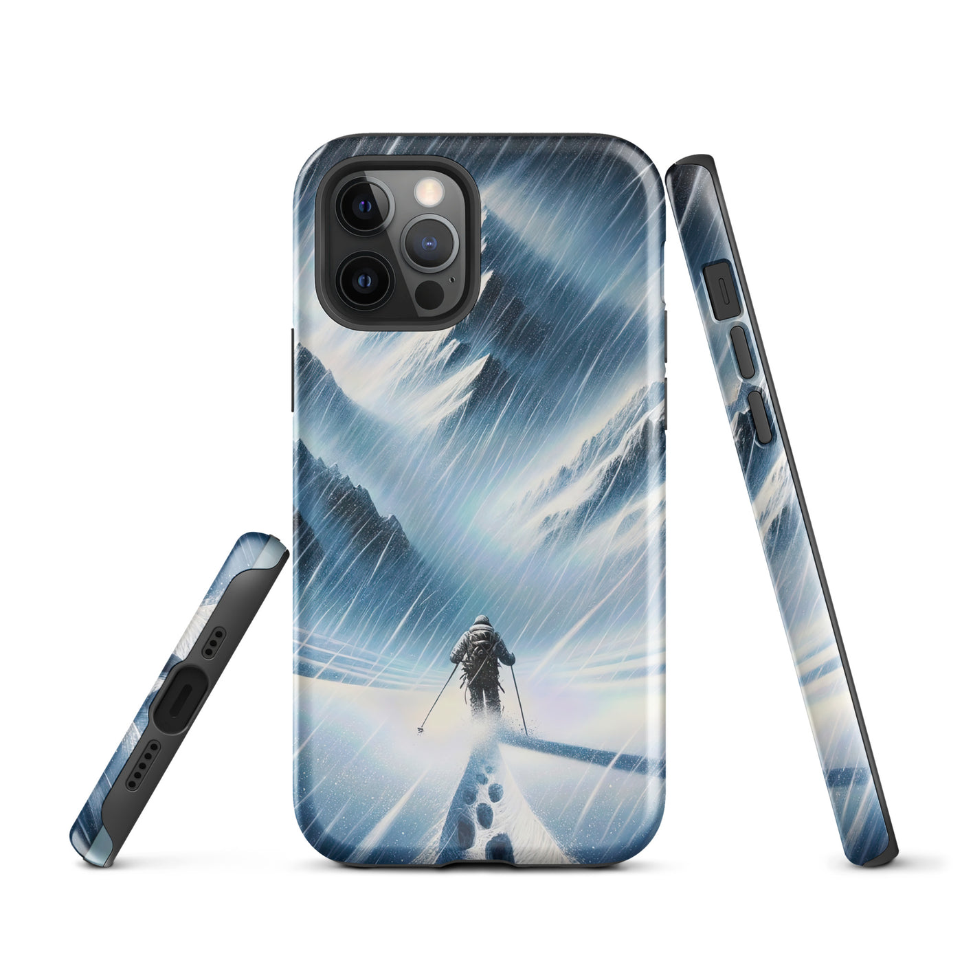 Wanderer und Bergsteiger im Schneesturm: Acrylgemälde der Alpen - iPhone Schutzhülle (robust) wandern xxx yyy zzz iPhone 12 Pro