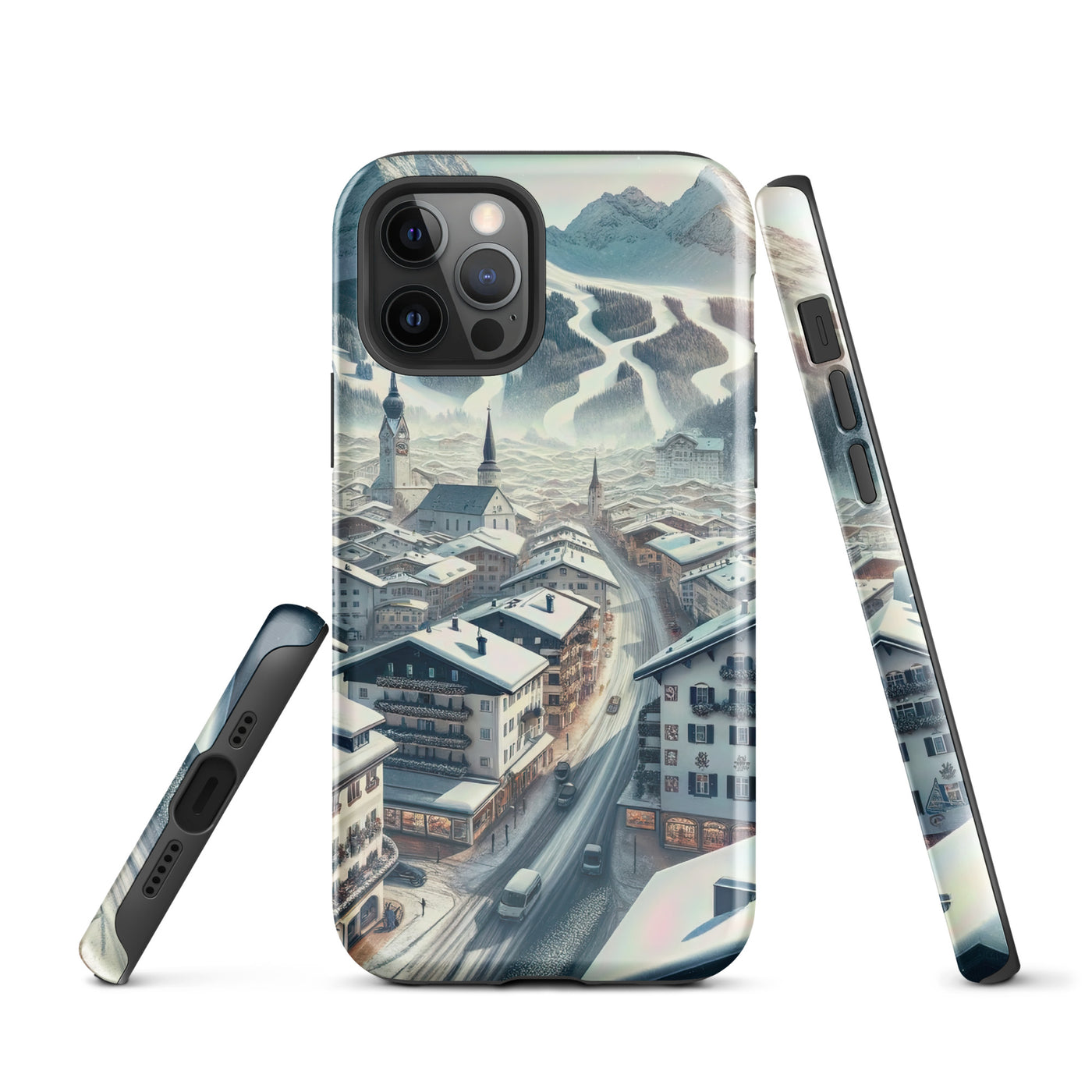 Winter in Kitzbühel: Digitale Malerei von schneebedeckten Dächern - iPhone Schutzhülle (robust) berge xxx yyy zzz iPhone 12 Pro