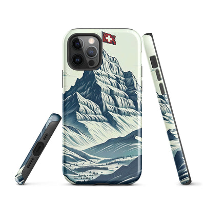 Ausgedehnte Bergkette mit dominierendem Gipfel und wehender Schweizer Flagge - iPhone Schutzhülle (robust) berge xxx yyy zzz iPhone 12 Pro