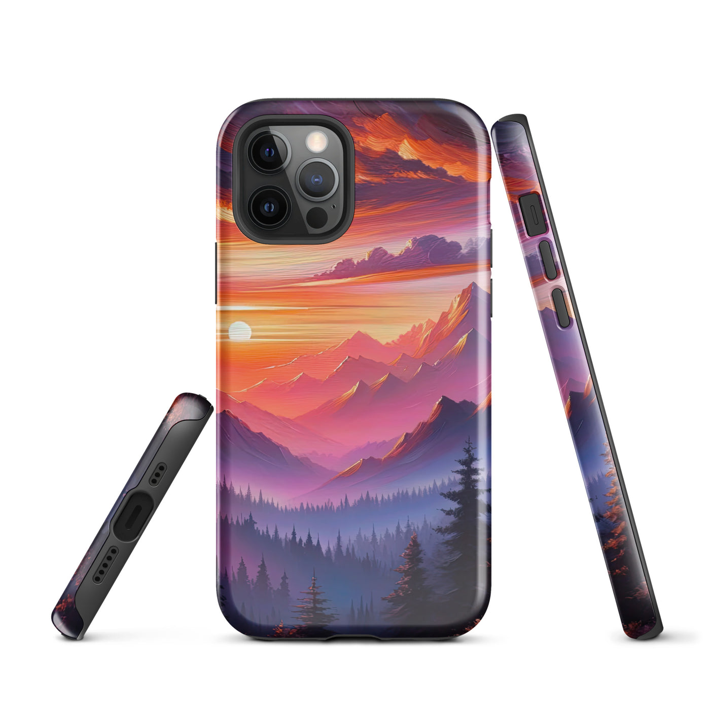 Ölgemälde der Alpenlandschaft im ätherischen Sonnenuntergang, himmlische Farbtöne - iPhone Schutzhülle (robust) berge xxx yyy zzz iPhone 12 Pro
