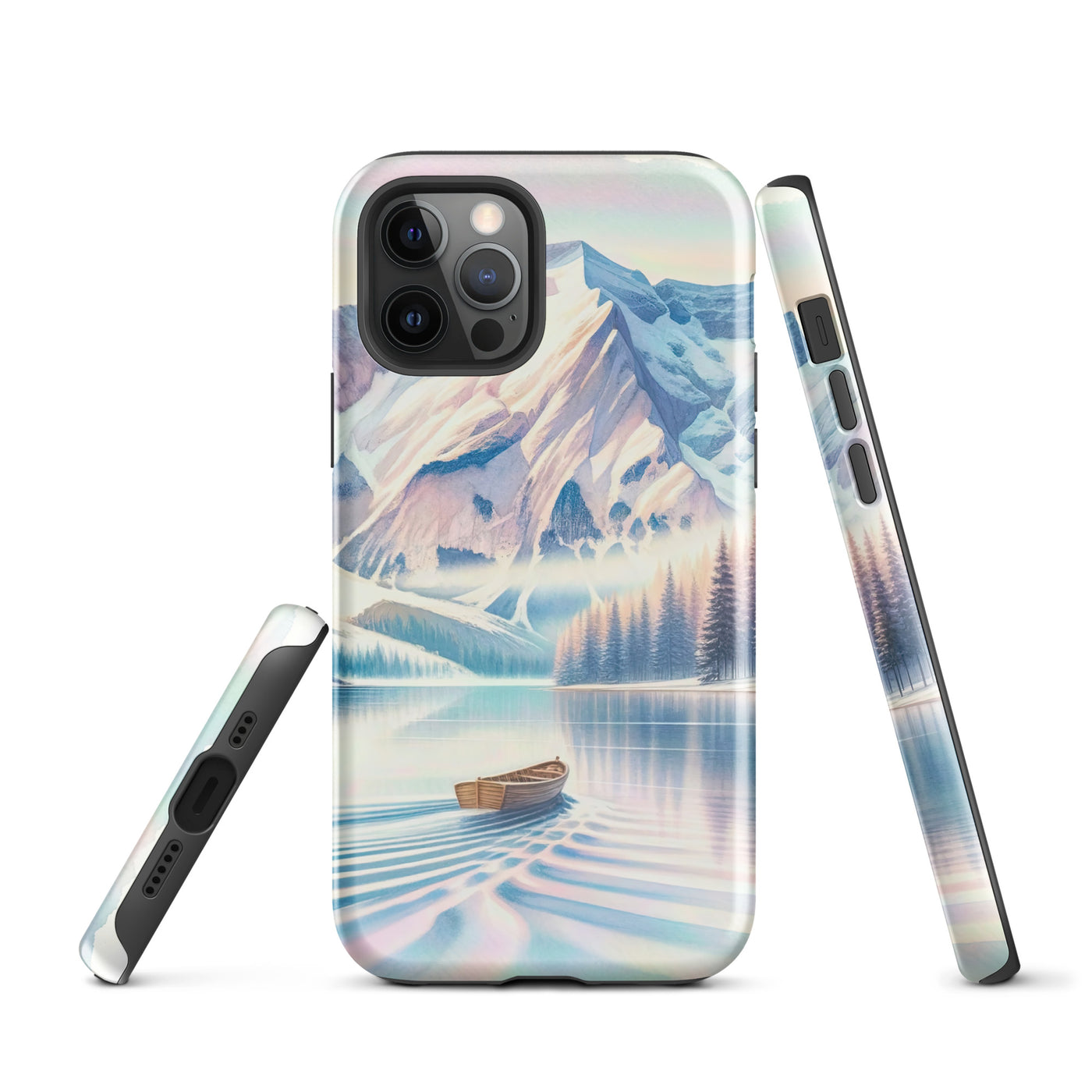 Aquarell eines klaren Alpenmorgens, Boot auf Bergsee in Pastelltönen - iPhone Schutzhülle (robust) berge xxx yyy zzz iPhone 12 Pro