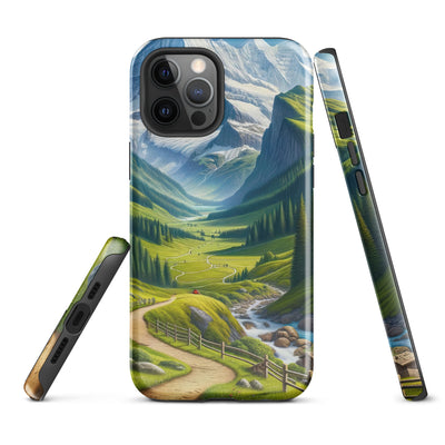 Wanderer in den Bergen und Wald: Digitale Malerei mit grünen kurvenreichen Pfaden - iPhone Schutzhülle (robust) wandern xxx yyy zzz iPhone 12 Pro Max