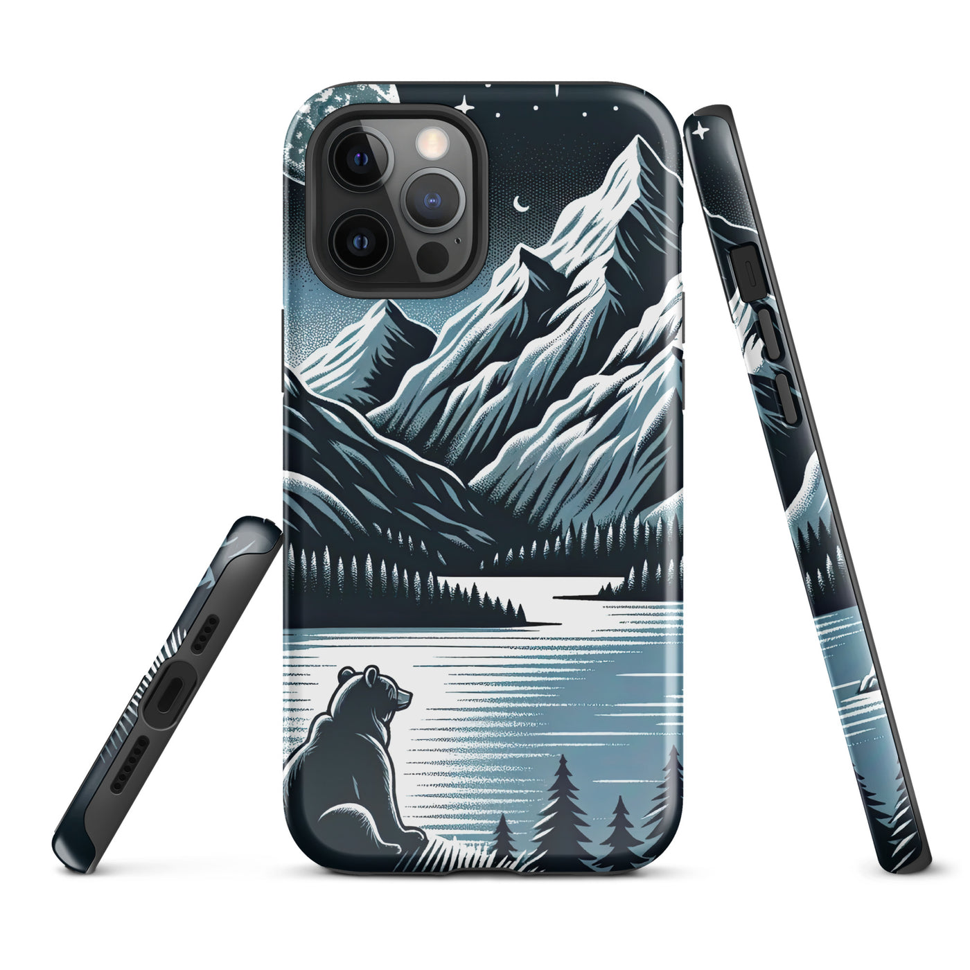 Bär in Alpen-Mondnacht, silberne Berge, schimmernde Seen - iPhone Schutzhülle (robust) camping xxx yyy zzz iPhone 12 Pro Max