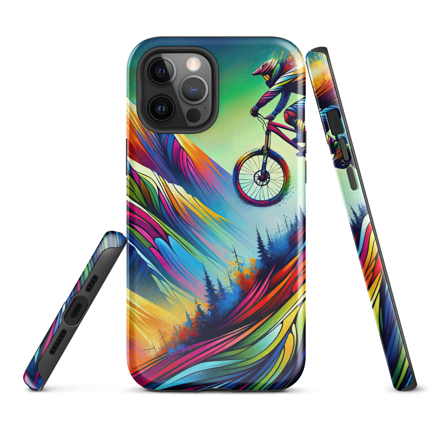 Mountainbiker in farbenfroher Alpenkulisse mit abstraktem Touch (M) - iPhone Schutzhülle (robust) xxx yyy zzz iPhone 12 Pro Max
