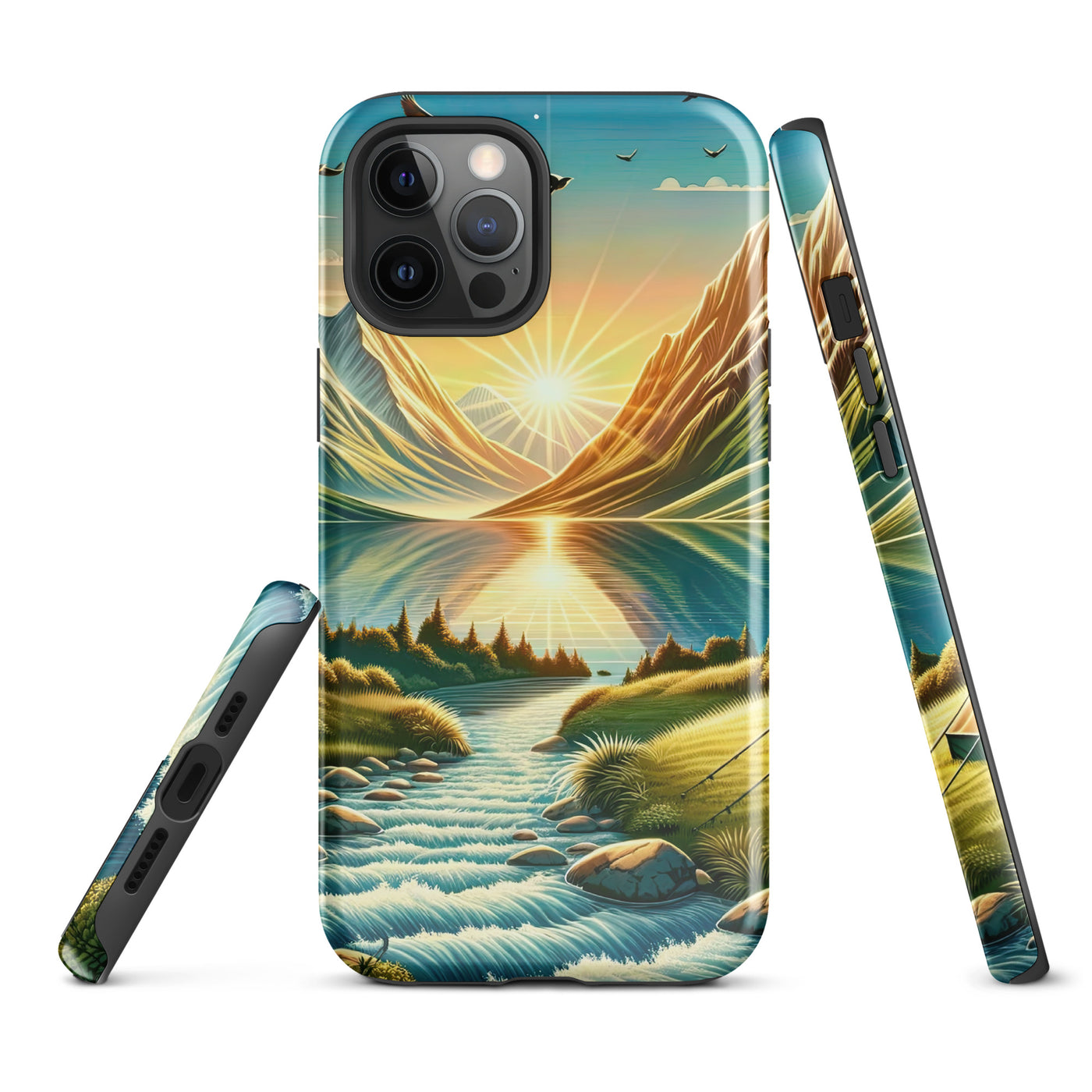 Zelt im Alpenmorgen mit goldenem Licht, Schneebergen und unberührten Seen - iPhone Schutzhülle (robust) berge xxx yyy zzz iPhone 12 Pro Max